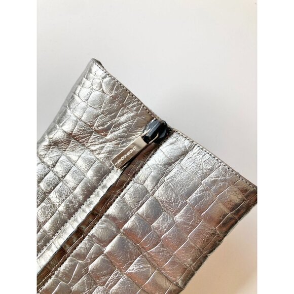 CASADEI Silver Croc-Embossed Leather Mid Calf Platform Mid Calf Boots, Size 6 - Picture 13 of 16